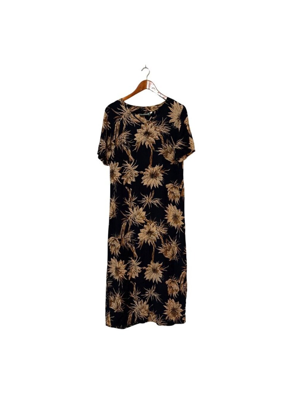 Papaya Floral Black & Beige Midi Dress With Short Sleeves By Papaya Size S